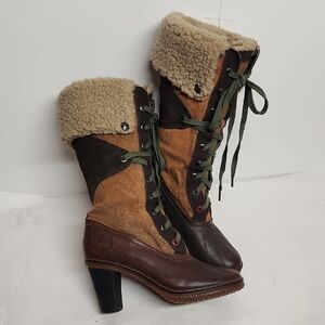 Vintage Montreal Quebec Canada PAJAR Brown Warm  Lace-Up 3" Heel Boots Sz 8-8.5